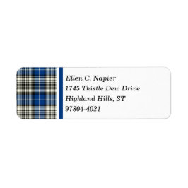 Napier Clan Blauw, Zwart-wit Schotse Tartan Etiket