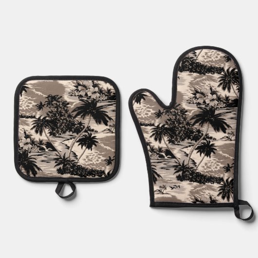 Napili Bay Hawaiian Island Schilderachtig Taupe Ovenwant & Pannenlap Set (Voorkant)