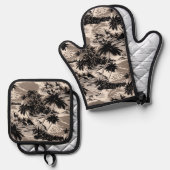 Napili Bay Hawaiian Island Schilderachtig Taupe Ovenwant & Pannenlap Set (Voorkant / Achterkant)