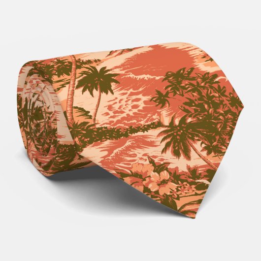 Napili Bay Tropisch Hawaiian dubbelzijdig bedrukt Stropdas (Opgerold)