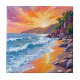 Napili Bay Zonsondergang Maui Hawaii Schilderkunst Tegeltje