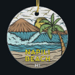 Napili Beach Hawaii  Keramisch Ornament<br><div class="desc">Napili Beach hand-tekening met bergen en oceaangolven op de achtergrond. Ideaal voor iedereen die graag Napili Beach bezoekt.</div>