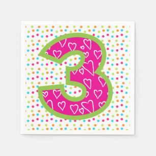 Napkin/3rd Birthday met Polka Dots Servet
