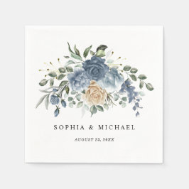 Napkin, Elegant Dusty Blue Floral Wedding Servet