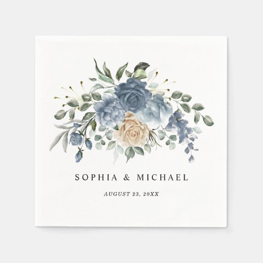 Napkin, Elegant Dusty Blue Floral Wedding Servet (Voorkant)