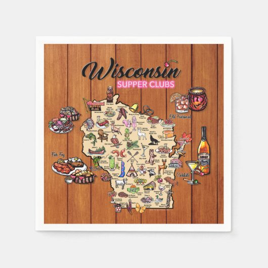Napkin - Wisconsin Supper Club Map - reeks 1 Servet (Voorkant)