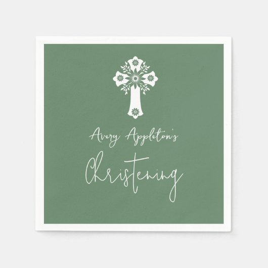 Napkins Bloemenkruis Doopend Varen Groen Servet (Voorkant)