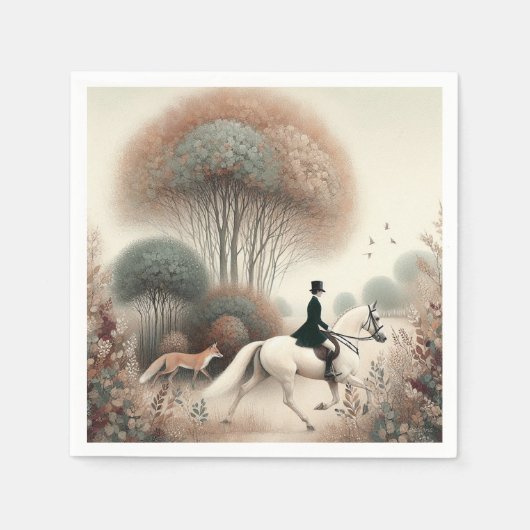 Napkins Equestrian Elusive Fox Hunt Servet (Voorkant)