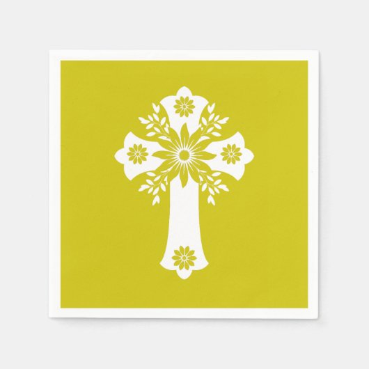 Napkins Floral Cross Yellow Servet (Voorkant)
