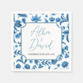 Napkins Trouwnamen Chintz Blauw & Wit Bloemen Servet (Voorkant)
