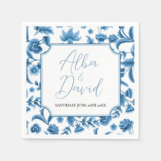 Napkins Trouwnamen Chintz Blauw & Wit Bloemen Servet (Voorkant)