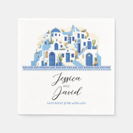 Napkins Trouwnamen Santorini Griekenland Blauw Wit Servet