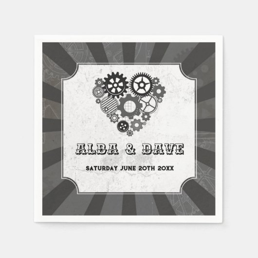Napkins Wedding Steampunk Wedding Hearts Cogs Servet (Voorkant)