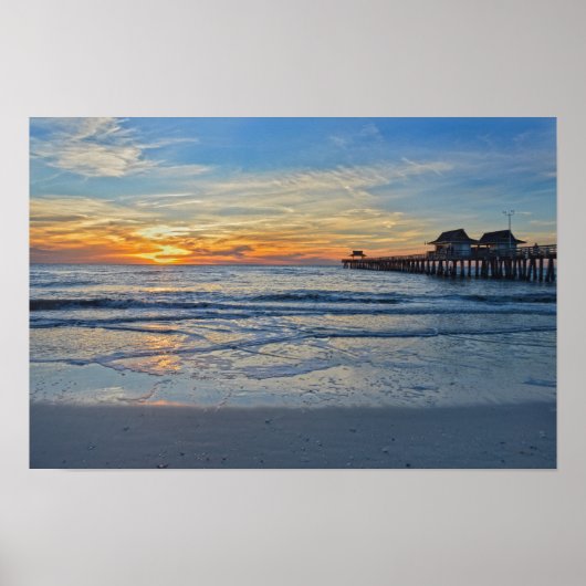Naples Beach, Florida, Pier bij zonsondergang Poster (Voorkant)