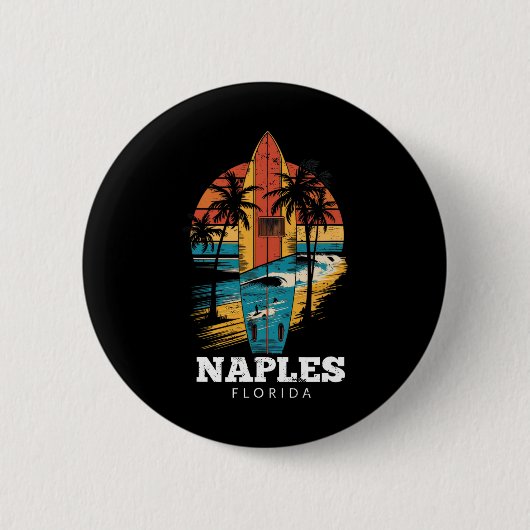 Naples Beach Florida Surfplank Surfen Retro Ronde Button 5,7 Cm (Voorkant)