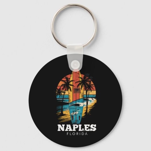 Naples Beach Florida Surfplank Surfen Retro Sleutelhanger (Voorkant)