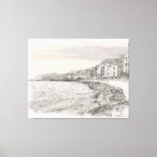 Naples cityscape sketch along beautiful bay coastl canvas afdruk