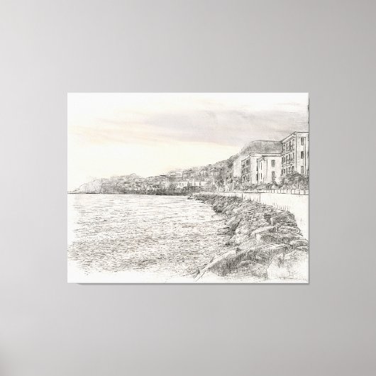 Naples cityscape sketch along beautiful bay coastl canvas afdruk (Voorkant)