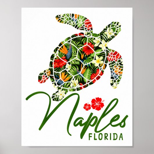 Naples Florida Sea Turtle Tropical Hibiscus Beach  Poster (Voorkant)