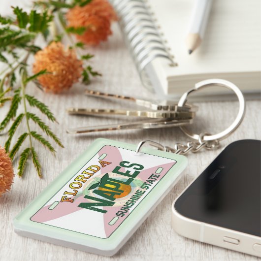 Naples Florida vlag licentie bord sleutelhanger (Voorkant Rechts)