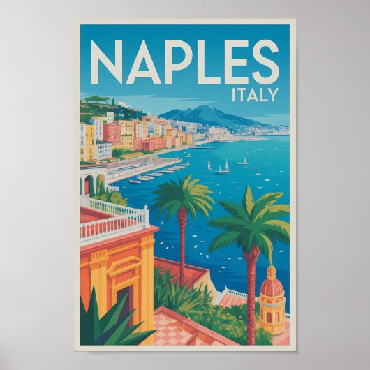 Naples Italy Illustration Travel Art Vintage Poster (Voorkant)