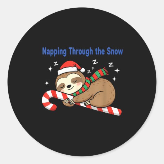 Napng Through The Snow Christmas Sloth Candy Cane Ronde Sticker (Voorkant)