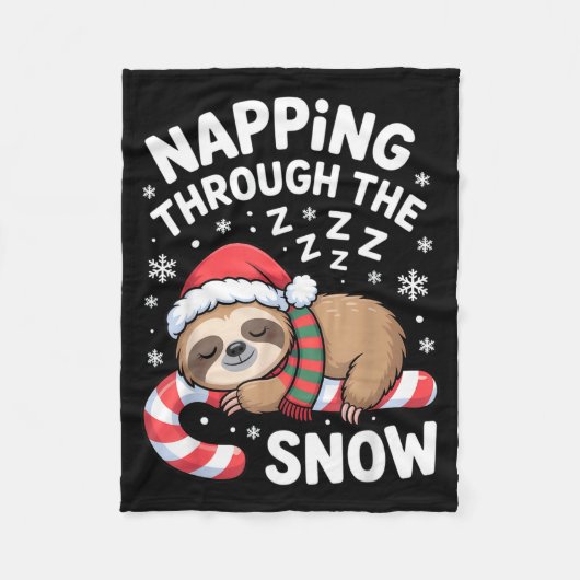 Napng Through The Snow Funny Sloth Candy Cane Xmas Fleece Deken (Voorkant)