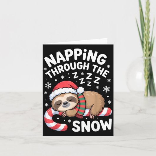 Napng Through The Snow Funny Sloth Candy Cane Xmas Kaart (Voorkant)