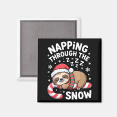 Napng Through The Snow Funny Sloth Candy Cane Xmas Magneet (Voorkant / Achterkant)