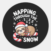 Napng Through The Snow Funny Sloth Candy Cane Xmas Ronde Sticker (Voorkant)