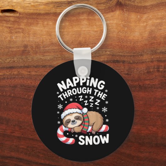 Napng Through The Snow Funny Sloth Candy Cane Xmas Sleutelhanger (Voorkant)