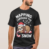 Napng Through The Snow Funny Sloth Candy Cane Xmas T-shirt (Voorkant)