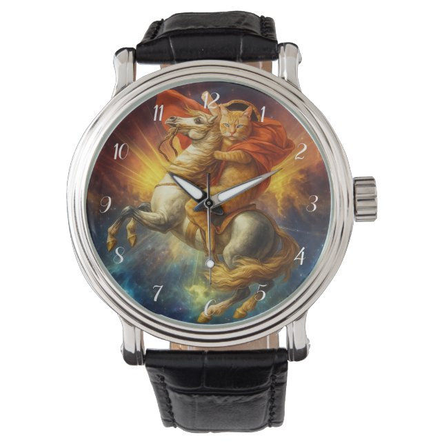 Napoleon Cat Riding Horse Through Galaxy           Horloge (Voorkant)