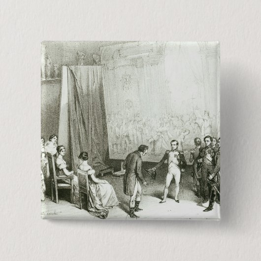 Napoleon I Visiting the Studio of David Vierkante Button 5,1 Cm (Voorkant)