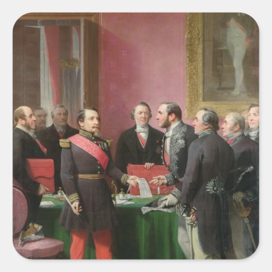 Napoleon III Handen over het decreet Vierkante Sticker (Voorkant)