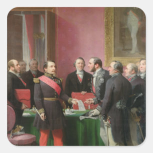 Napoleon III Handen over het decreet Vierkante Sticker