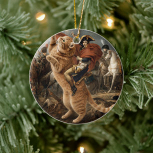Napoleon rijdt op een reusachtige gevechtskat keramisch ornament