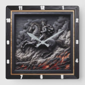 Napoleontische Cavalerie Steed Racing Vierkante Klok (Voorkant)