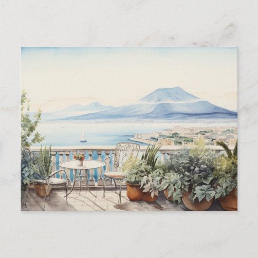 Napoli Serenity: Digitale Waterverf Art Prints Briefkaart (Voorkant)