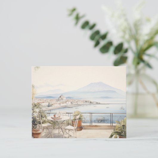 Napoli Serenity: Digitale Waterverf Art Prints Briefkaart (Staand voorkant)