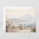 Napoli Serenity: Digitale Waterverf Art Prints Briefkaart (Voorkant / Achterkant)