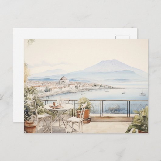 Napoli Serenity: Digitale Waterverf Art Prints Briefkaart (Voorkant / Achterkant)