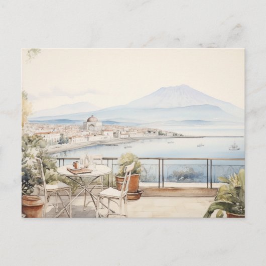 Napoli Serenity: Digitale Waterverf Art Prints Briefkaart (Voorkant)
