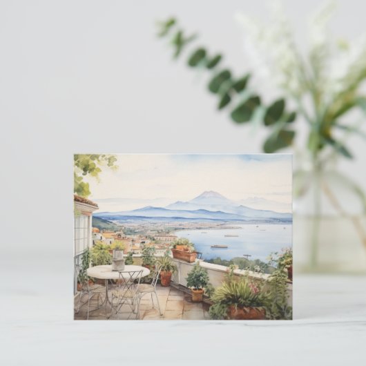 Napoli Serenity: Digitale Waterverf Art Prints Briefkaart (Staand voorkant)