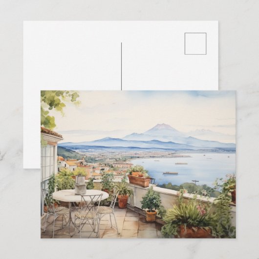 Napoli Serenity: Digitale Waterverf Art Prints Briefkaart (Voorkant / Achterkant)