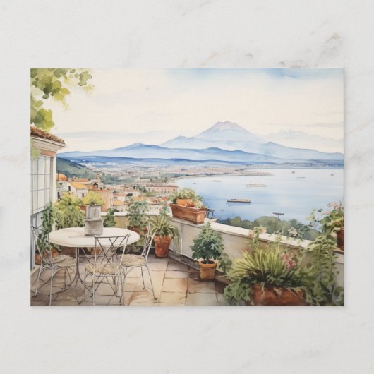 Napoli Serenity: Digitale Waterverf Art Prints Briefkaart (Voorkant)