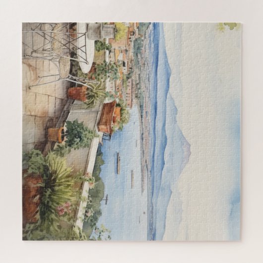 Napoli Serenity: Digitale Waterverf Art Prints Legpuzzel (Horizontaal)