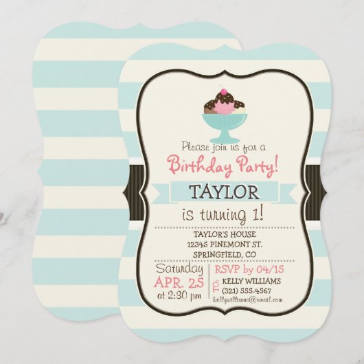 Napolitaanse ijs Sundae; Kersen & Sprinkles Kaart (Voorkant / Achterkant)