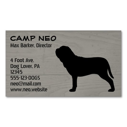 Napolitaanse Mastiff Dog Silhouet Houten Korrel St Magnetisch Visitekaartje (Voorkant)