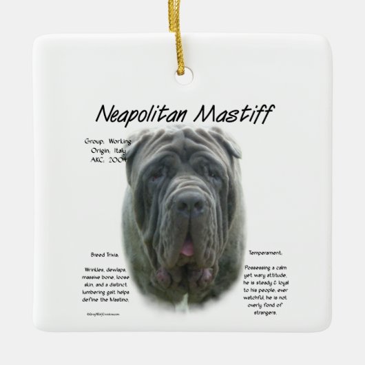 Napolitaanse Mastiff (grijs) Geschiedenis Ontwerp Keramisch Ornament (Voorkant)